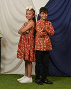 Red Fish Print Sharara Mom Kid Twinning