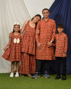 Red Fish Print Sharara Family Set