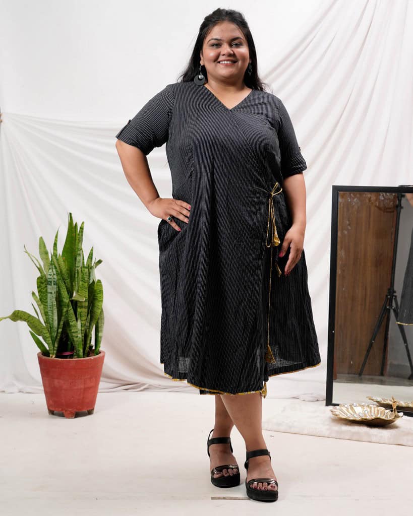 Black Kantha Wrap Plus Size Dress Main image