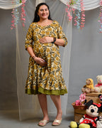 Yellow Cannas Frill Maternity Dress