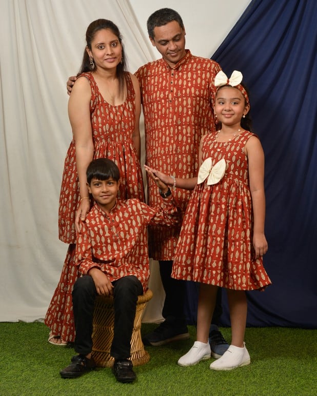 Red Fish Print Sharara Family Set