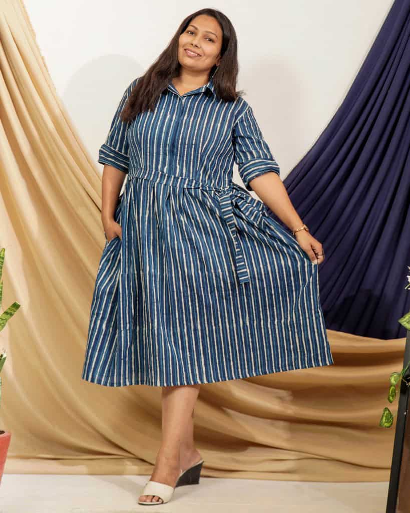 Indigo striped Plus Size Dress