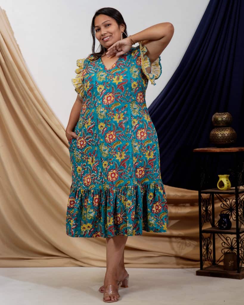Turquoise Lily Frill Plus Size Dress