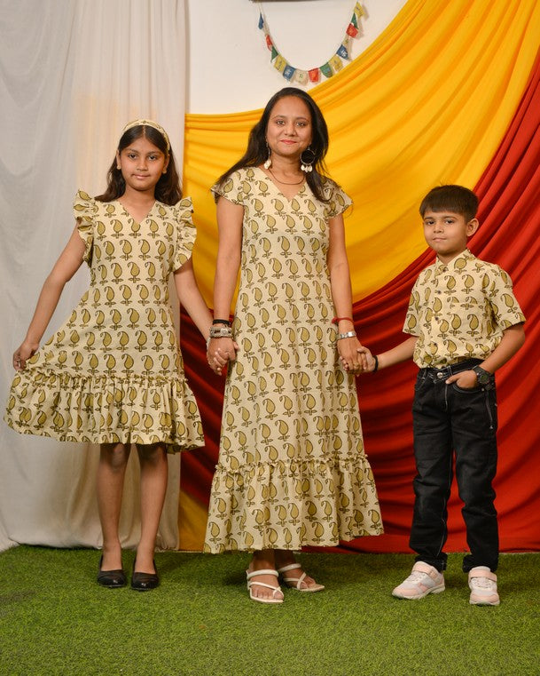 Green Mango Long Frill Mother Kids Twinning