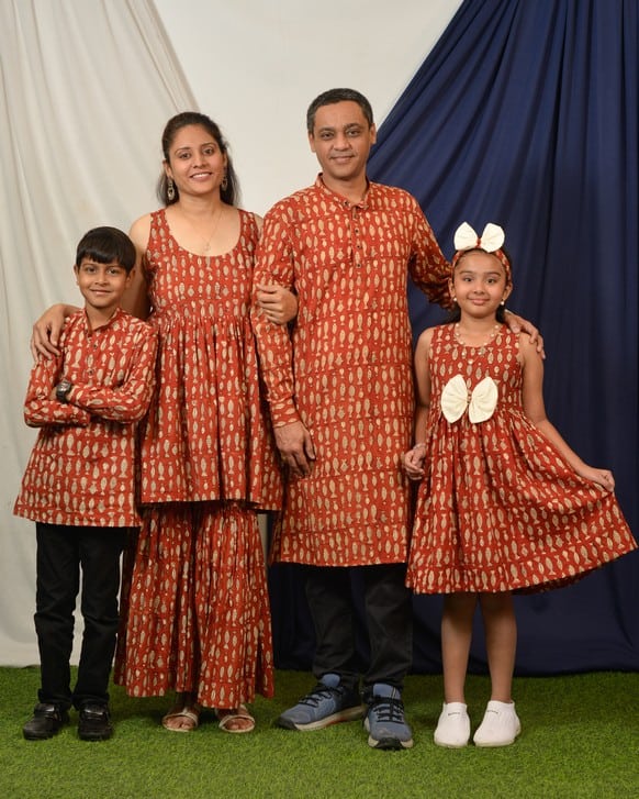 Red Fish Print Sharara Family Set Main image