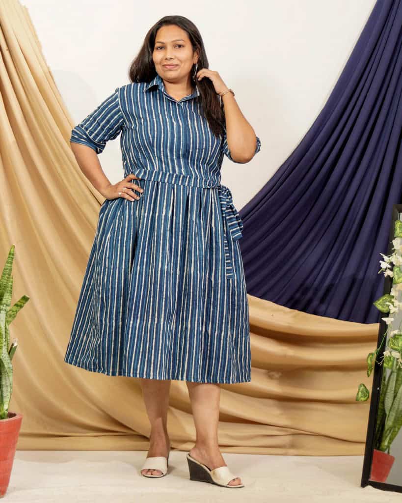 Indigo striped Plus Size Dress