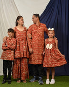 Red Fish Print Sharara Family Set