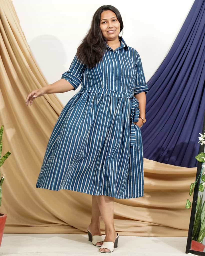Indigo striped Plus Size Dress
