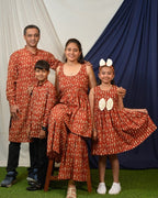 Red Fish Print Sharara Family Set