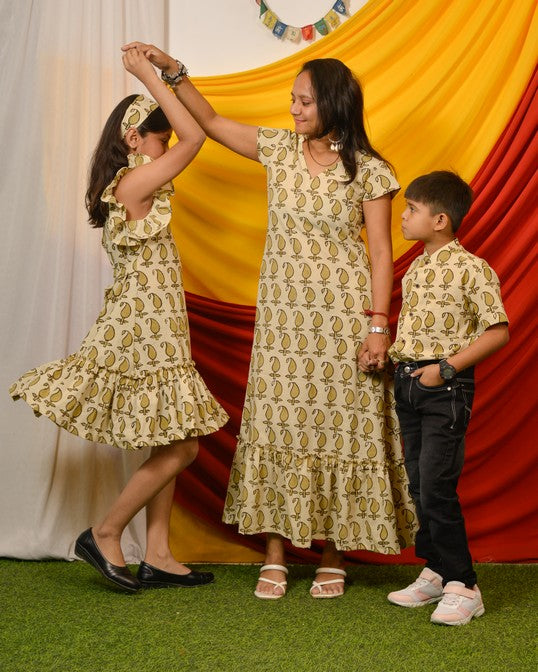 Green Mango Long Frill Mother Kids Twinning