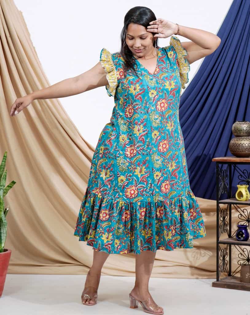 Turquoise Lily Frill Plus Size Dress