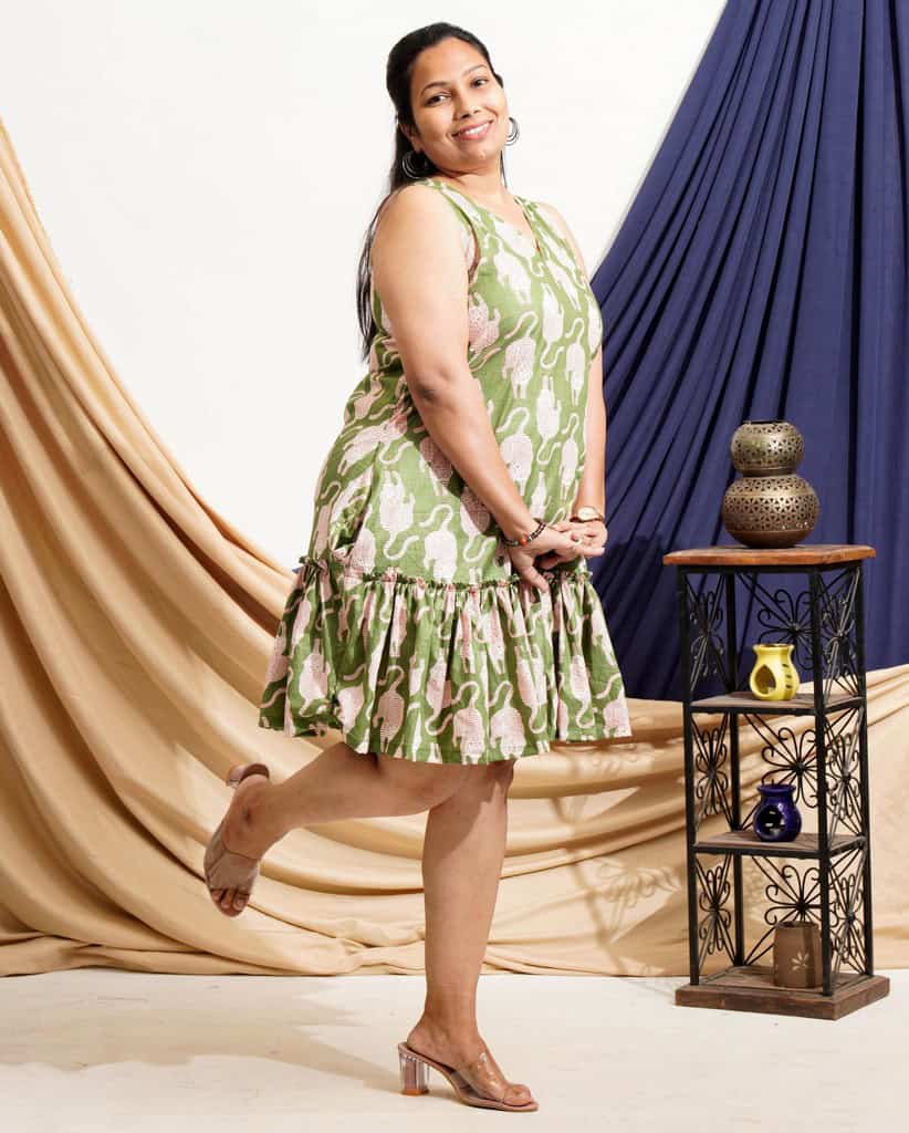 Green Kitty Short Frill Plus Size Dress
