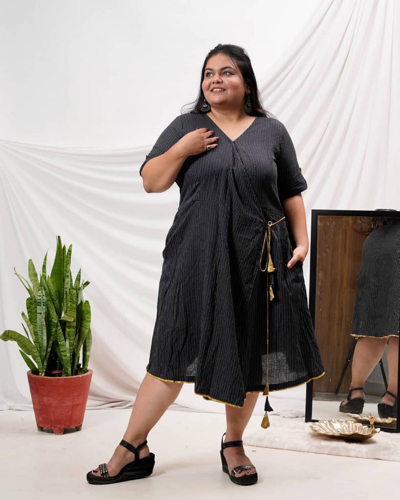 Black Kantha Wrap Plus Size Dress