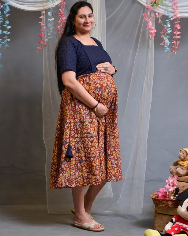 Leafy Wood Blue Cutwork  Maternity Dress Main image