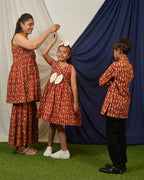 Red Fish Print Sharara Mom Kid Twinning