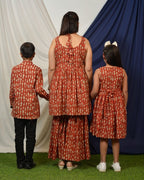 Red Fish Print Sharara Mom Kid Twinning