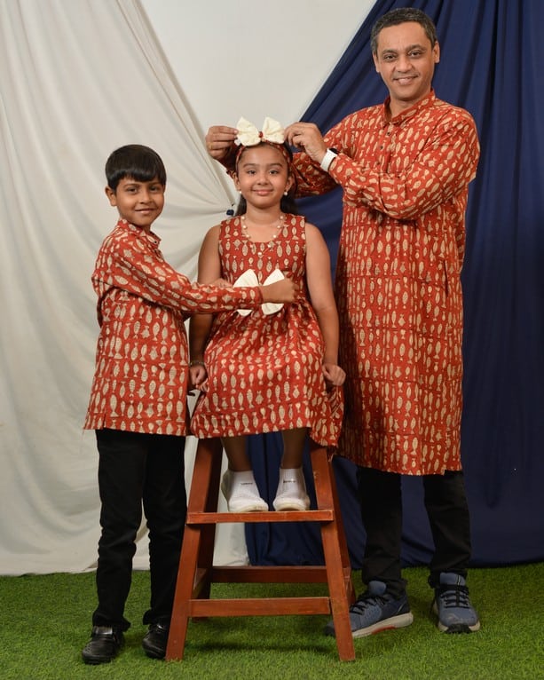 Red fish Long Kurta Father Kid Twining Secondary image