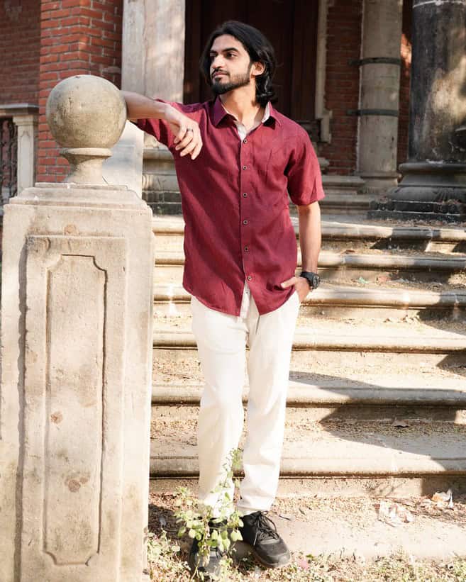 Maroon Checkered Striped Shirt