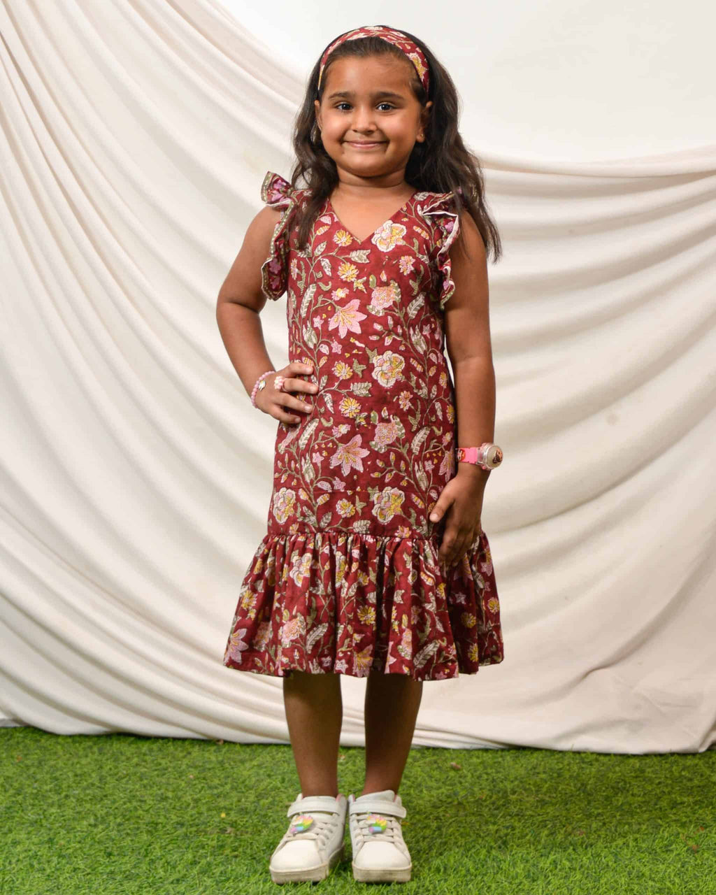 Maroon Lily Frill Kids Dress