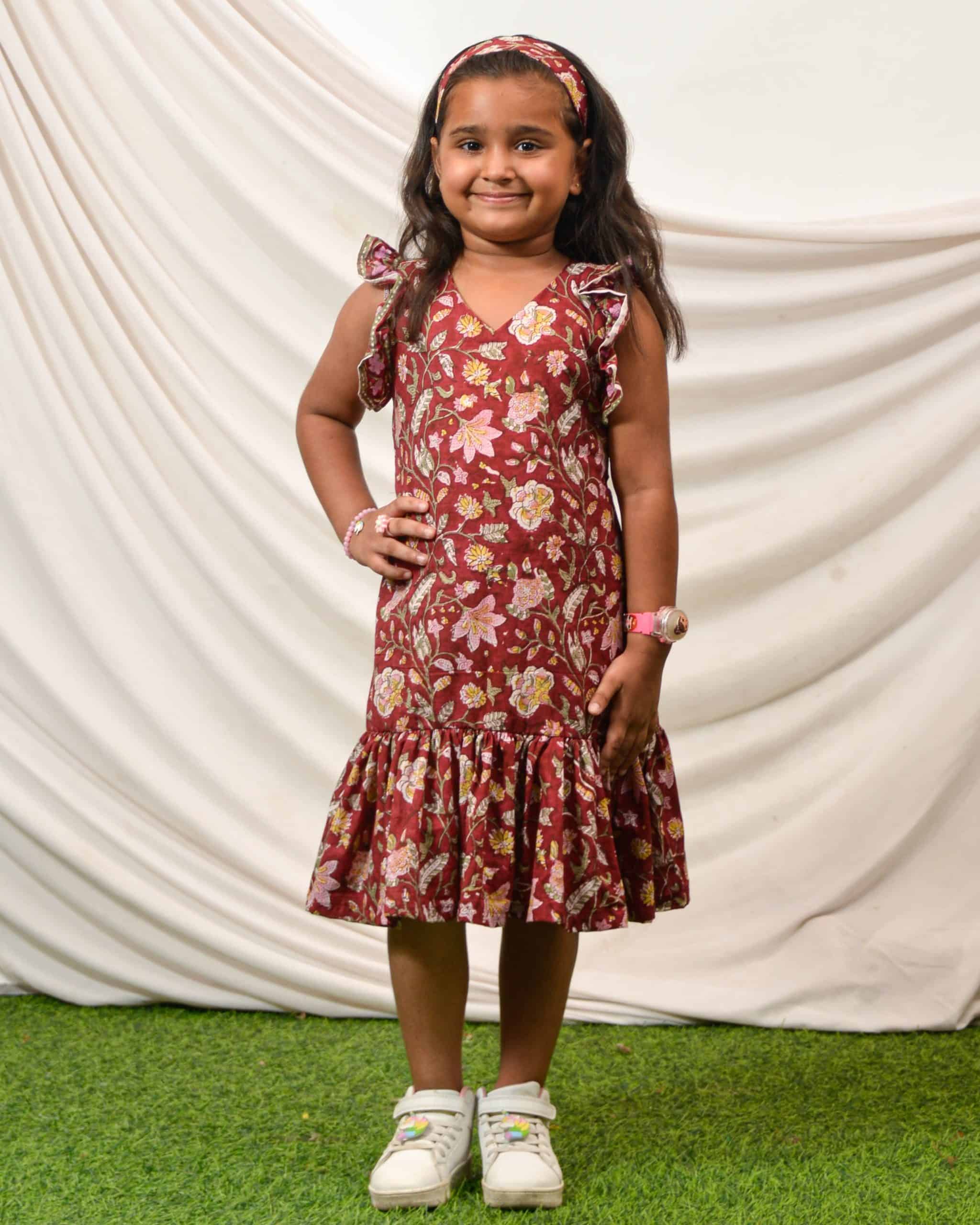 Maroon Lily Frill Kids Dress