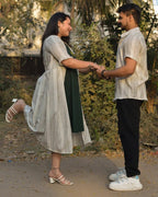 Green Mirror Dress With Shrug Couple Set