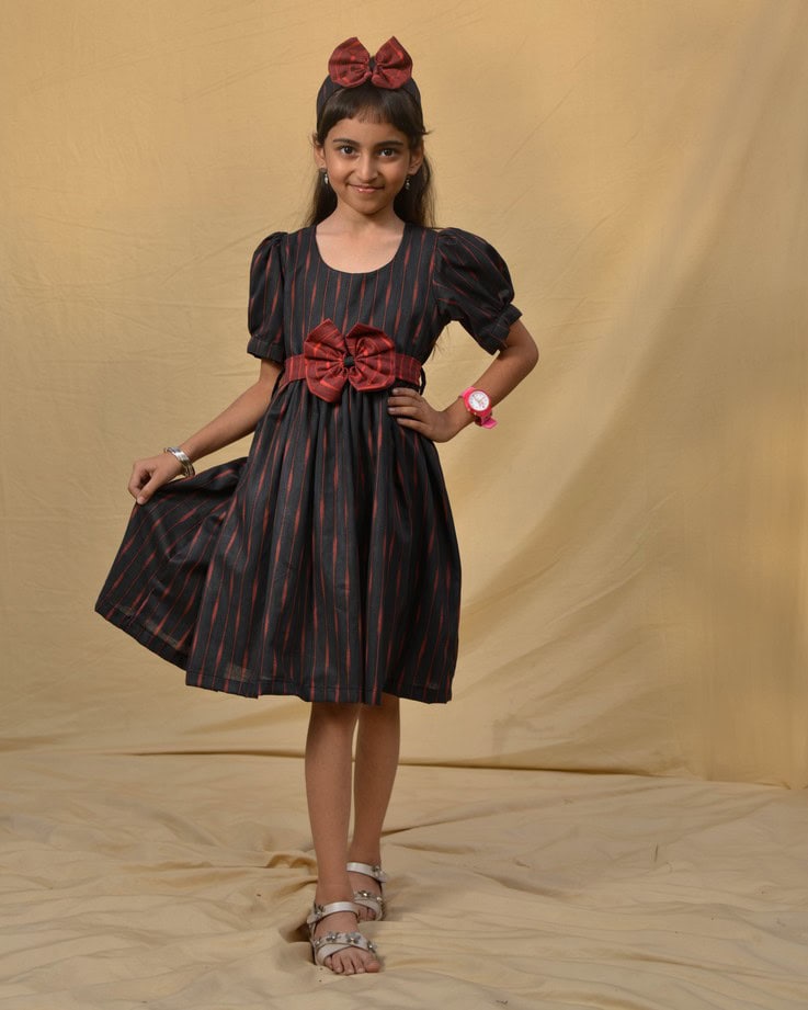 Black Diverting Threads Kids Dress