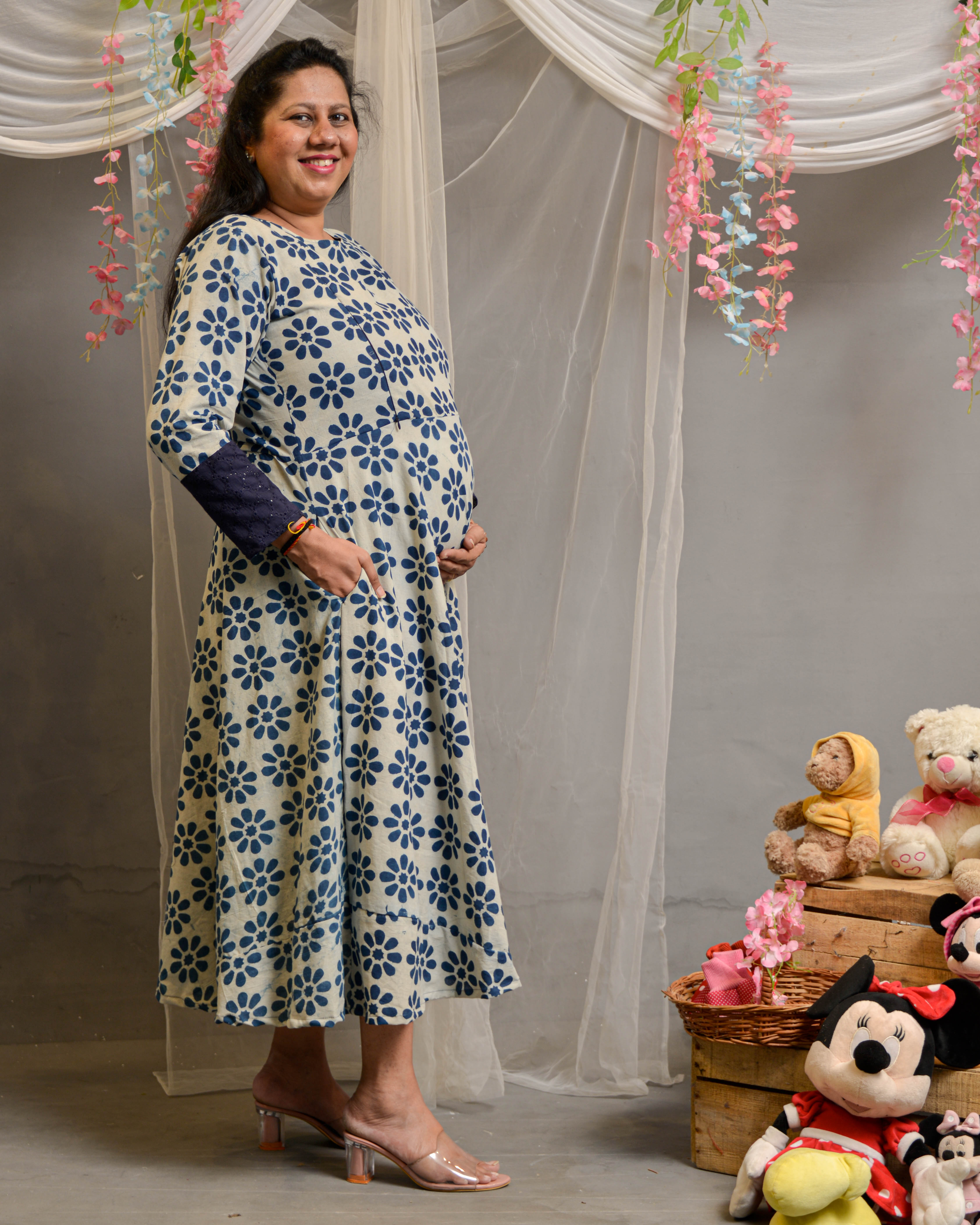Indigo floral Maternity Dress Main image