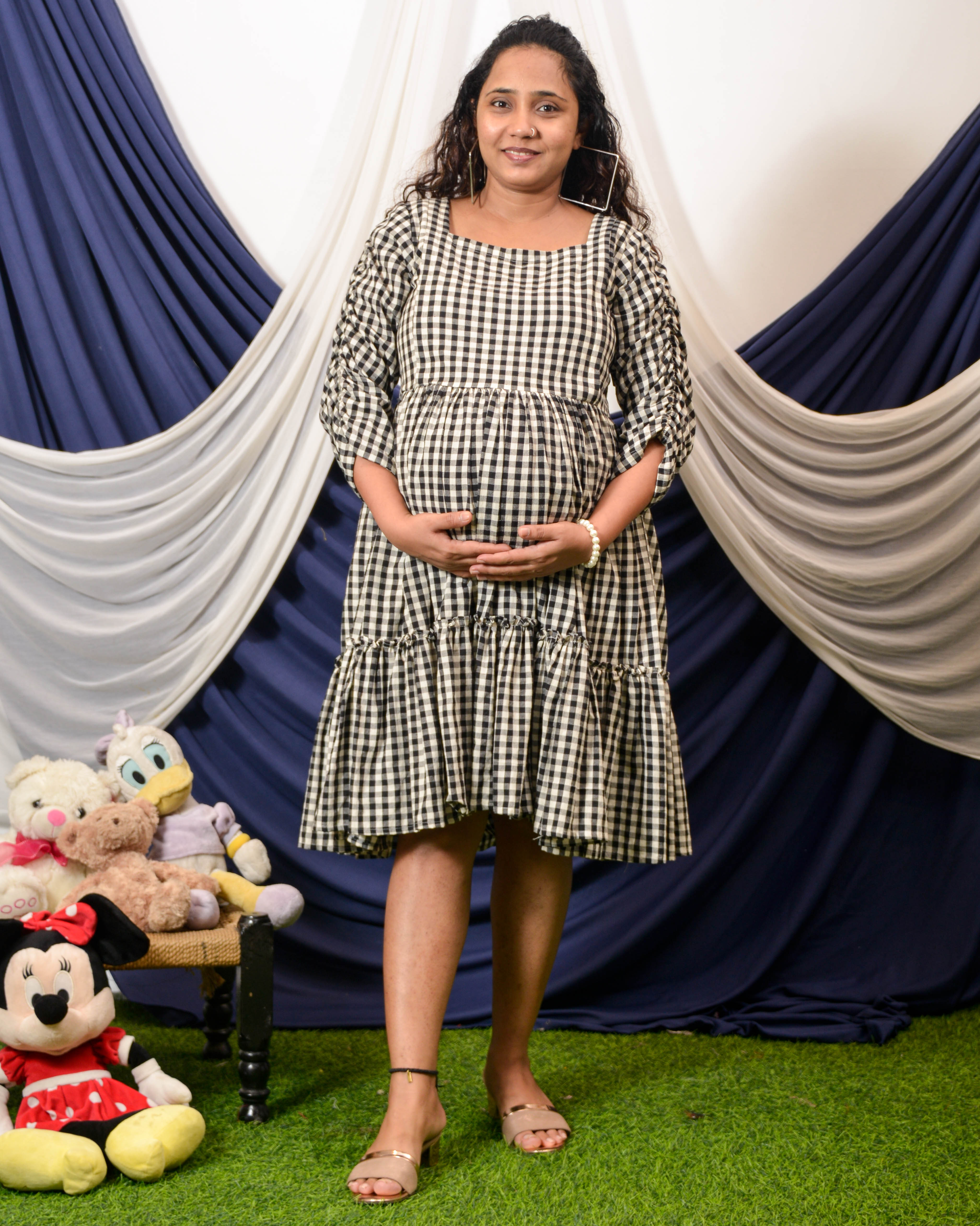 Ikat Checkered Maternity Dress