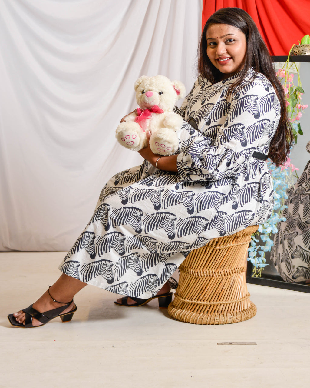 Zebra Print Midi Maternity Dress