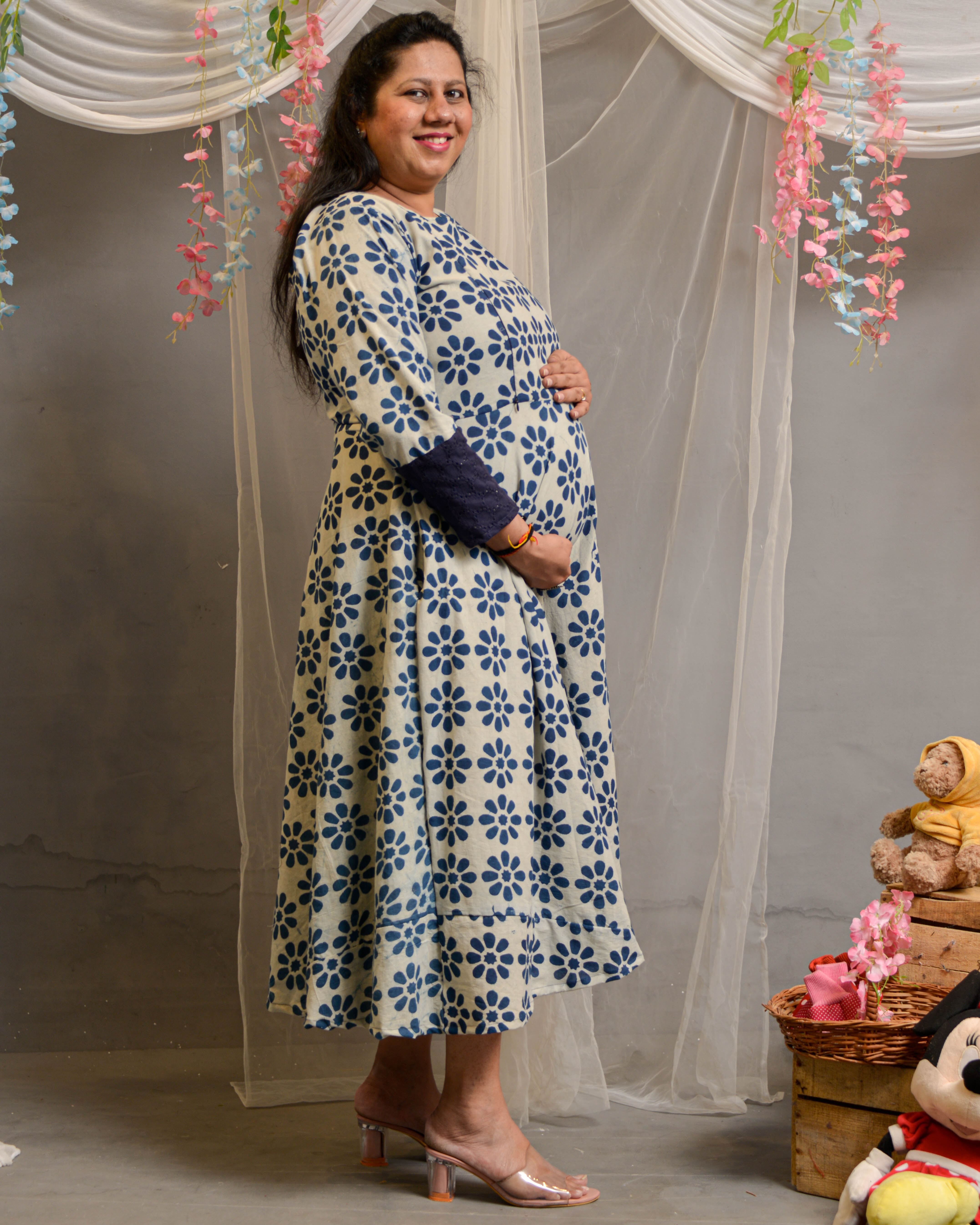Indigo floral Maternity Dress Secondary image