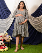 Ikat Checkered Maternity Dress