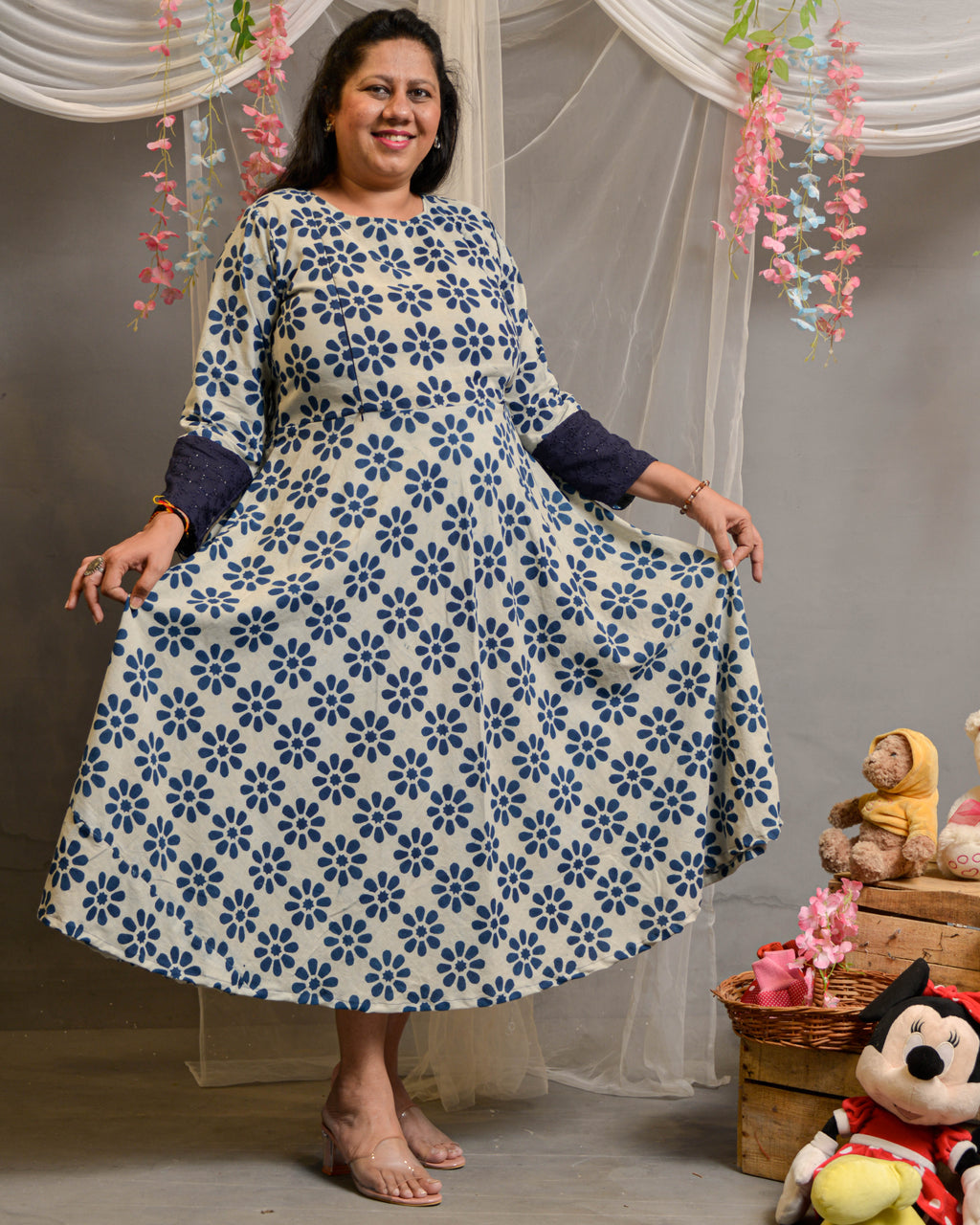 Indigo floral Maternity Dress