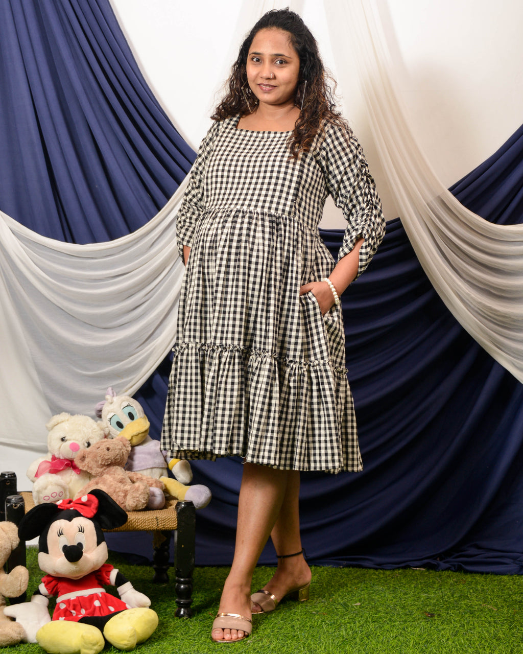 Ikat Checkered Maternity Dress