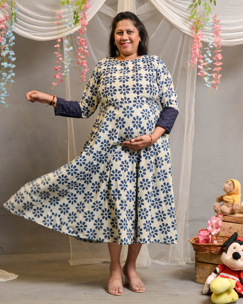 Indigo floral Maternity Dress