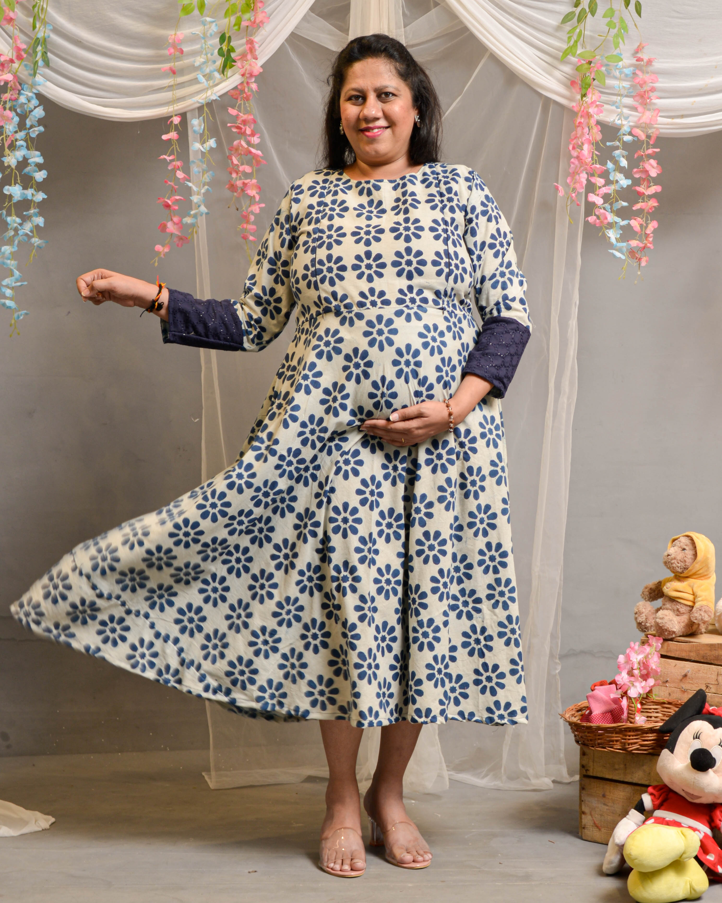 Indigo floral Maternity Dress