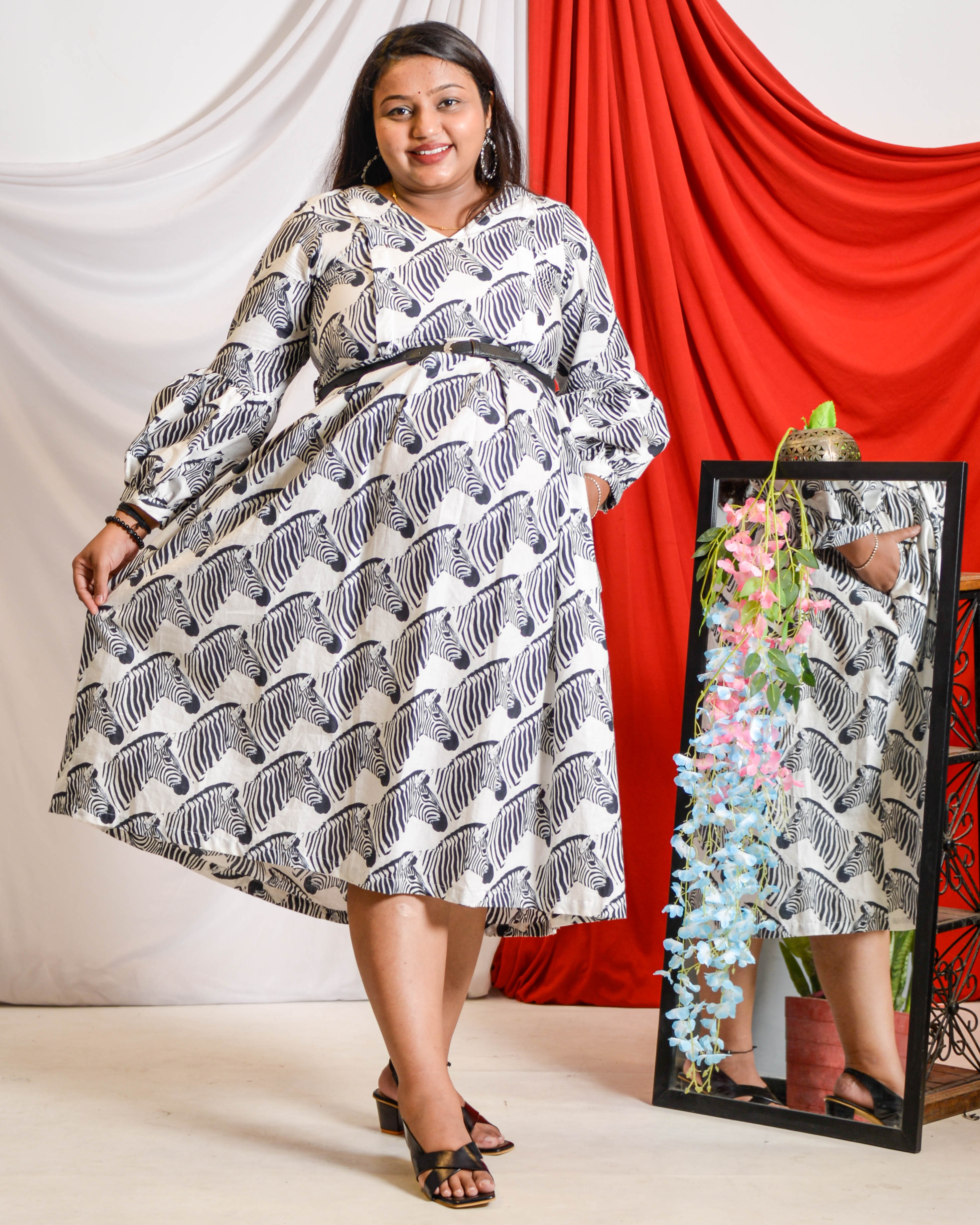 Zebra Print Midi Maternity Dress