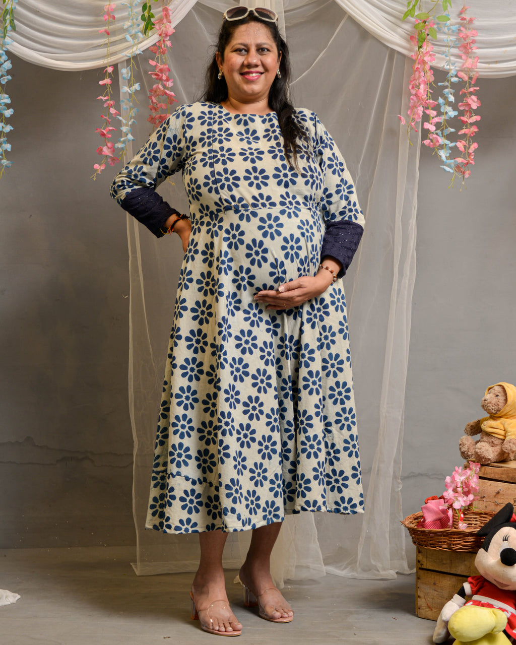 Indigo floral Maternity Dress