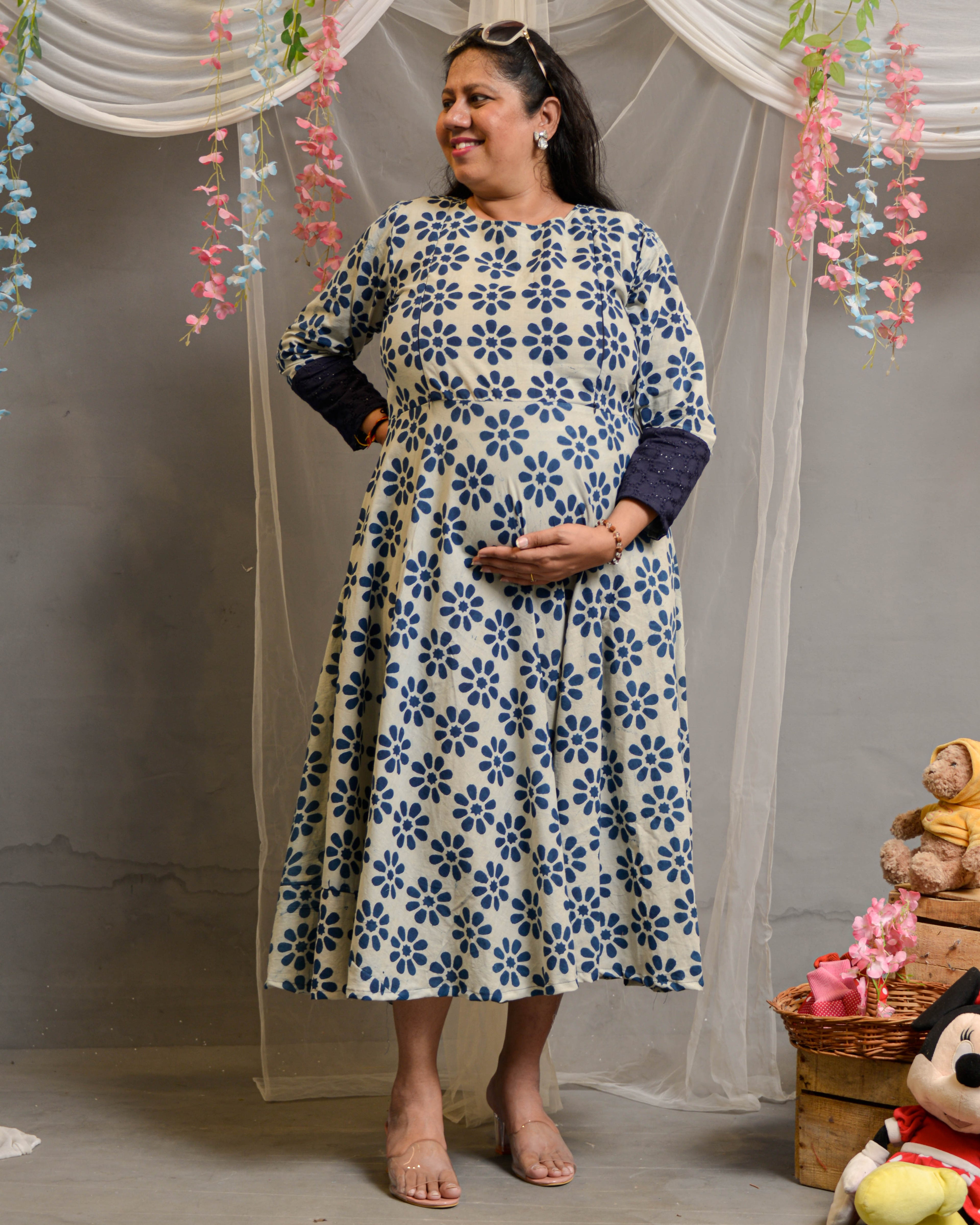 Indigo floral Maternity Dress