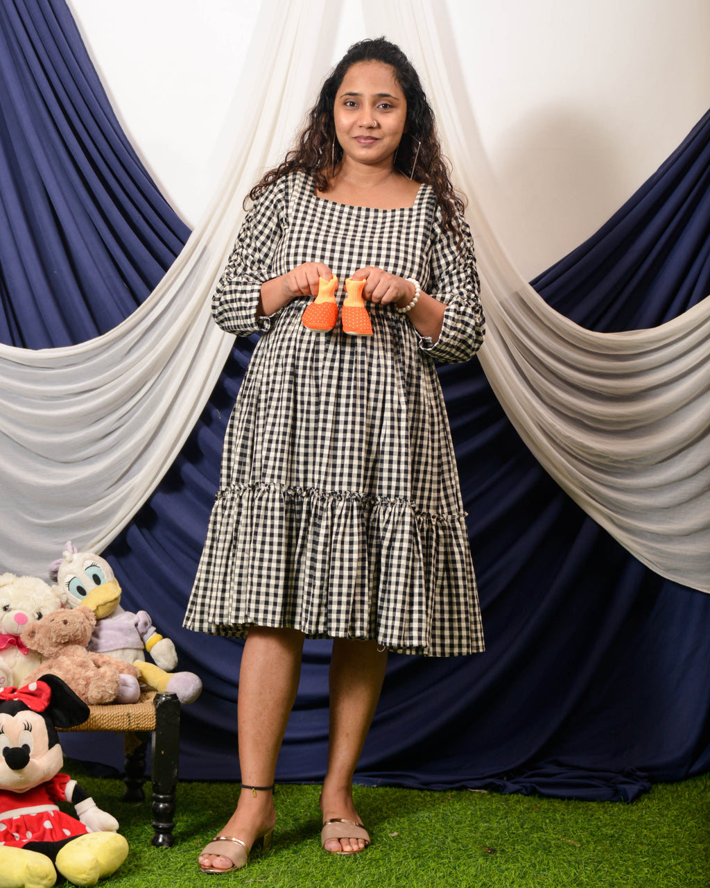Ikat Checkered Maternity Dress