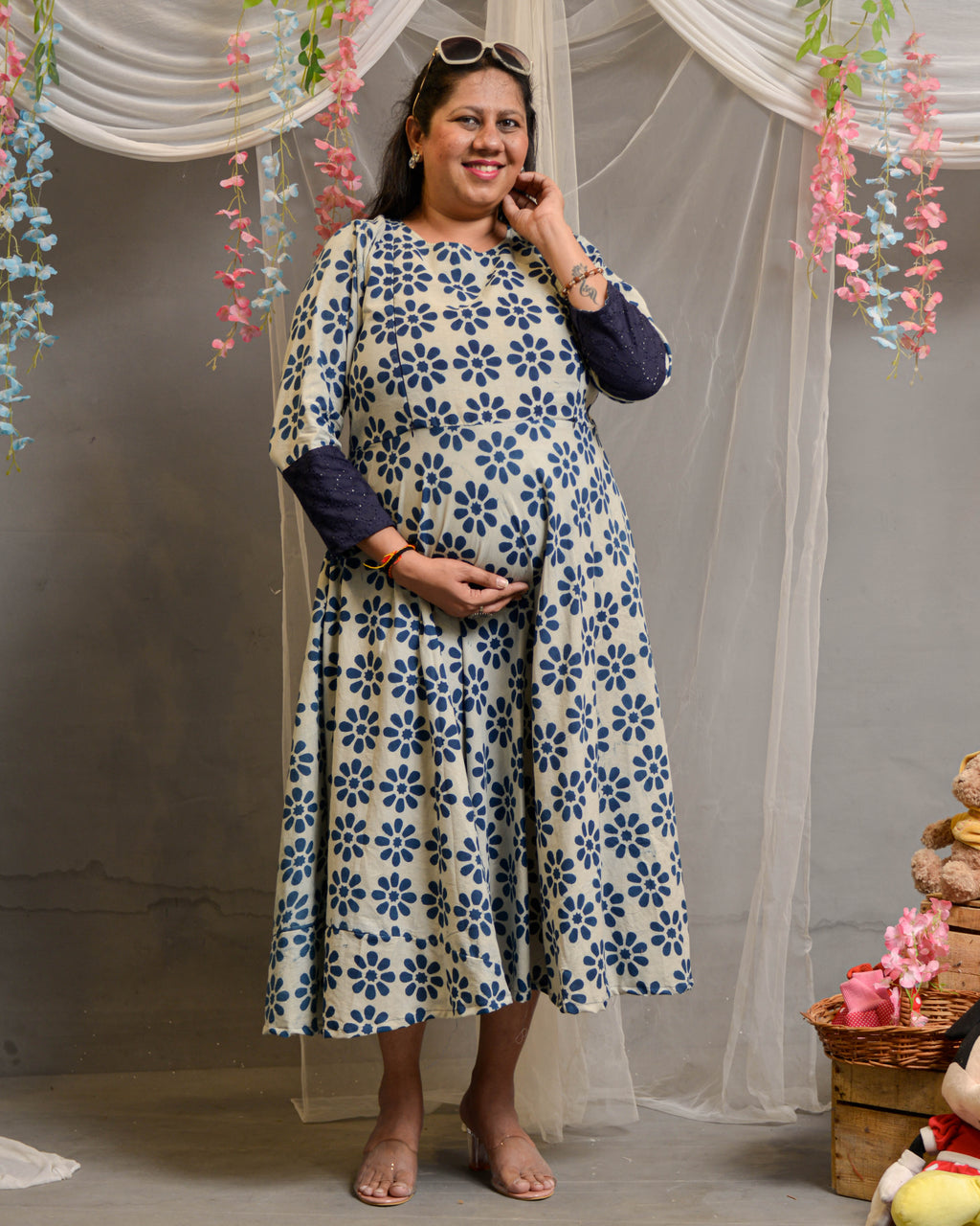 Indigo floral Maternity Dress