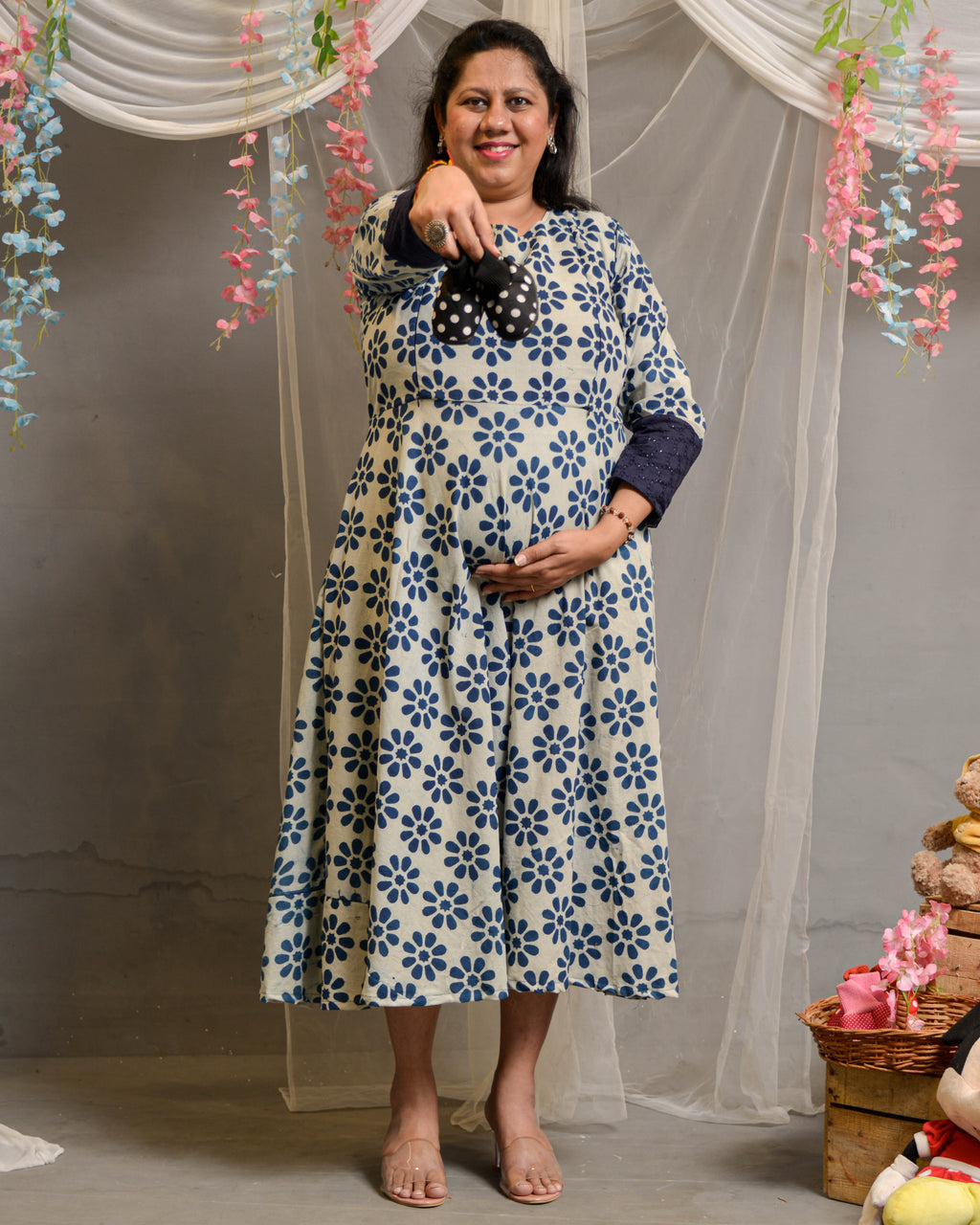 Indigo floral Maternity Dress