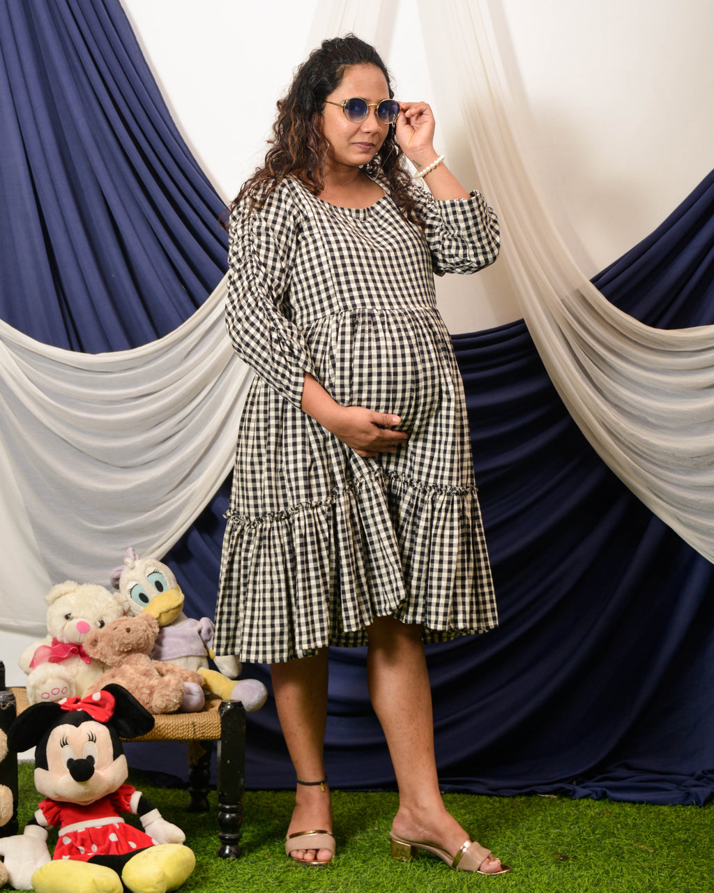 Ikat Checkered Maternity Dress