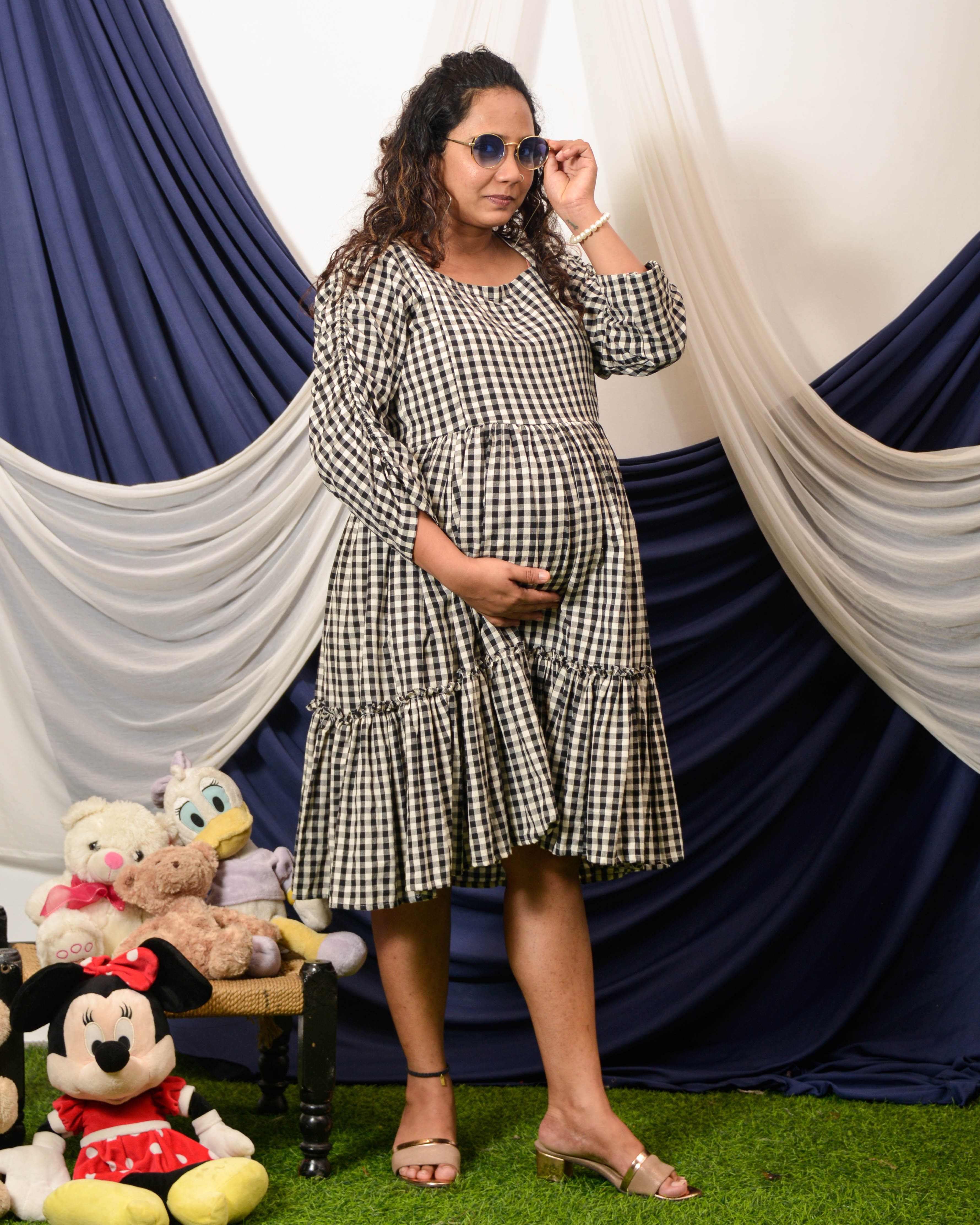 Ikat Checkered Maternity Dress