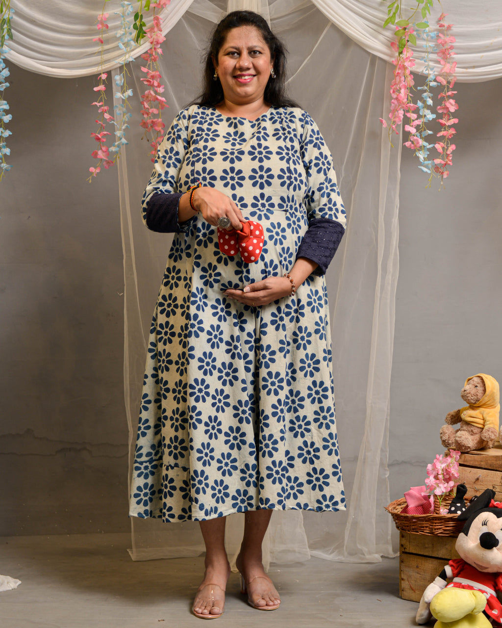 Indigo floral Maternity Dress