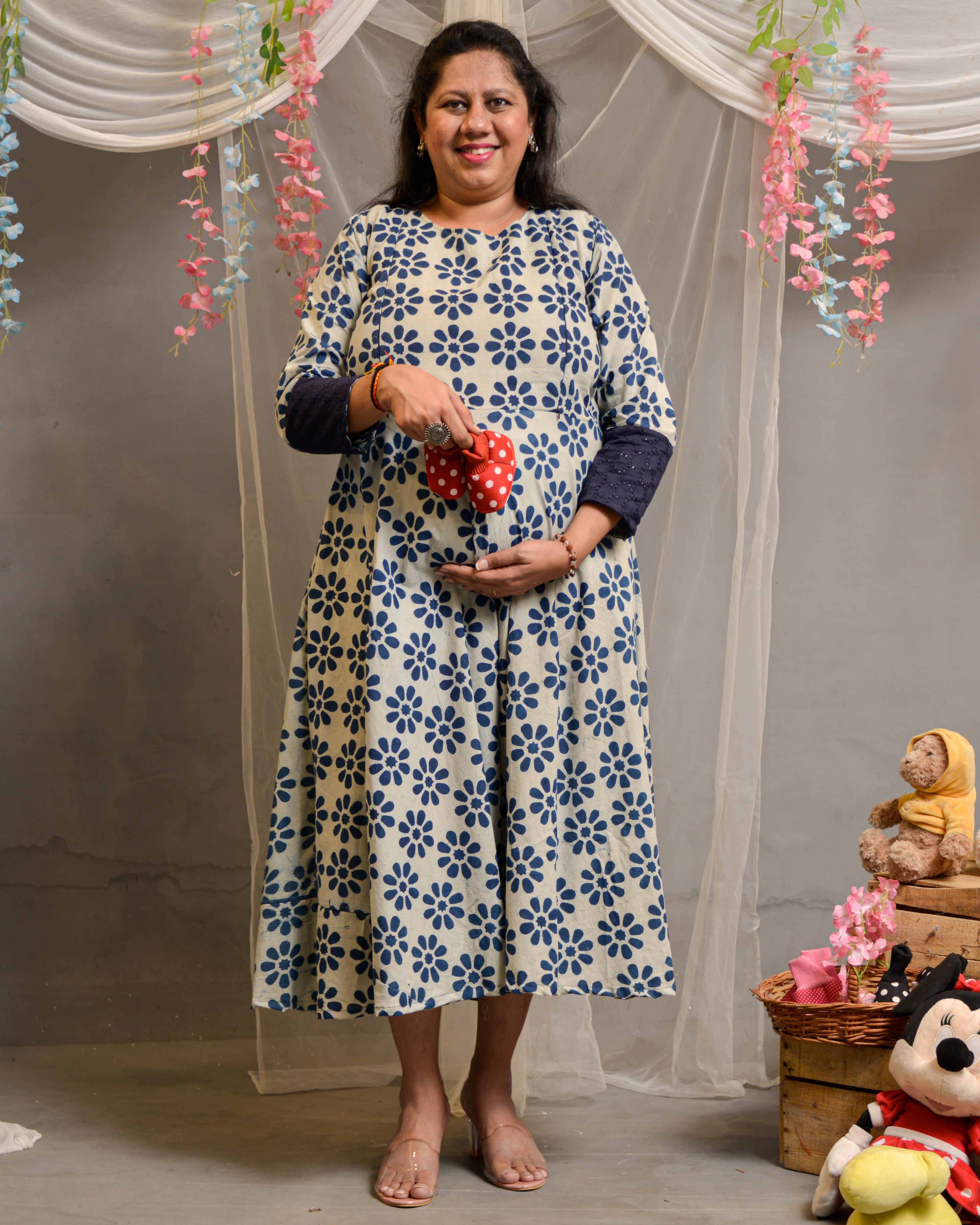 Indigo floral Maternity Dress