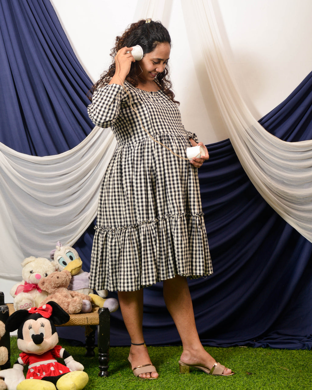 Ikat Checkered Maternity Dress