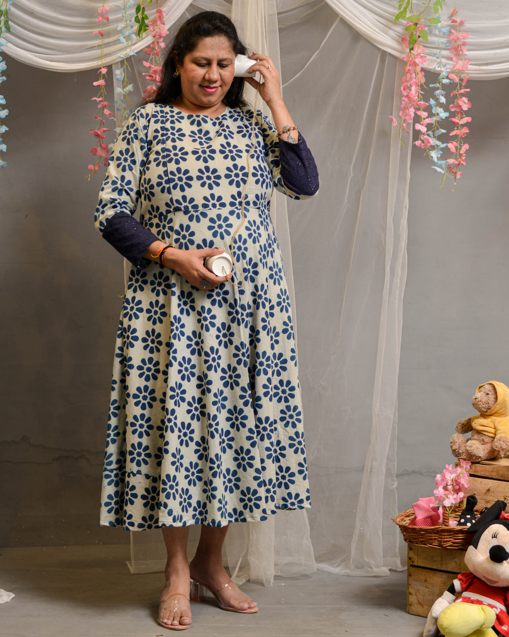 Indigo floral Maternity Dress