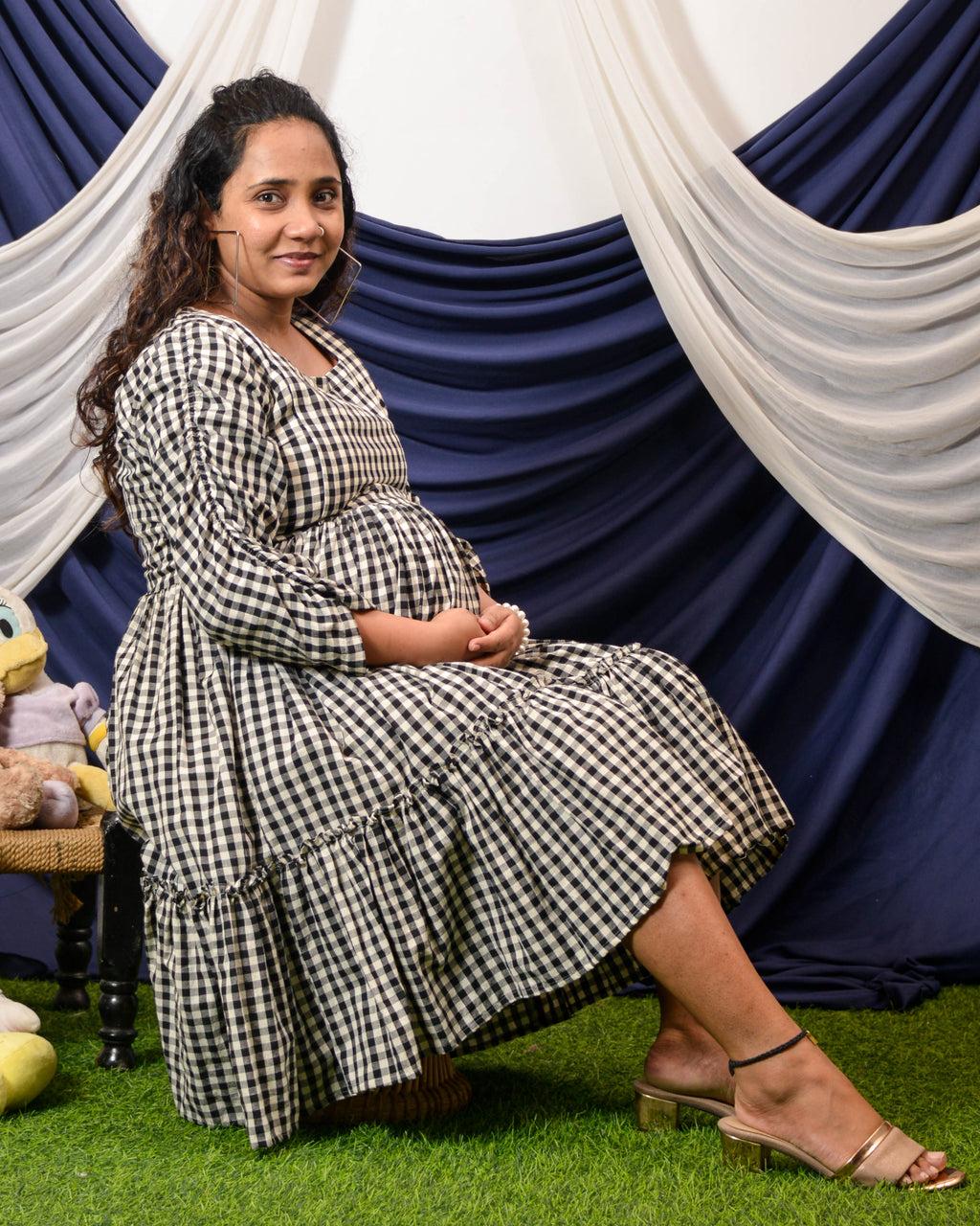 Ikat Checkered Maternity Dress