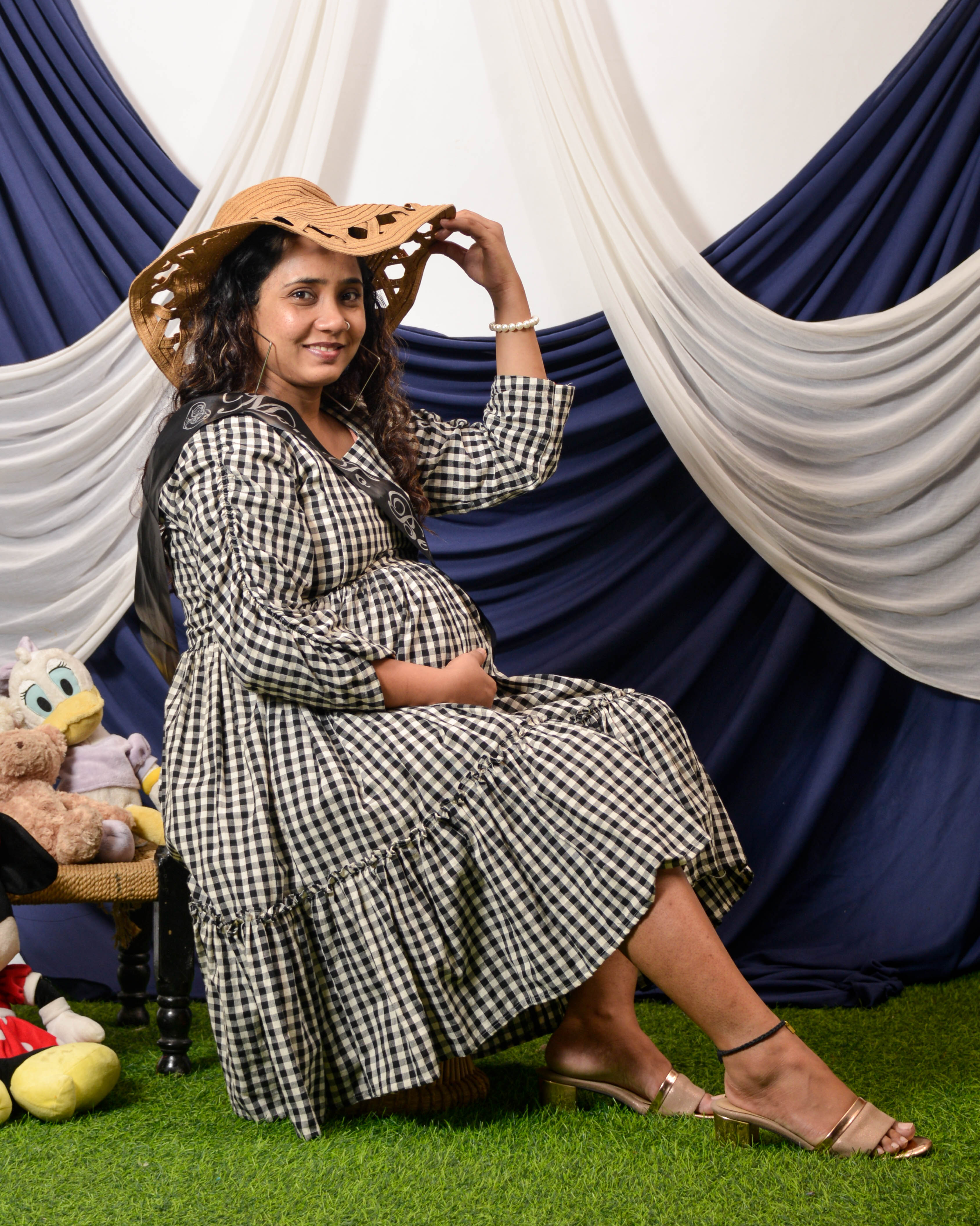 Ikat Checkered Maternity Dress