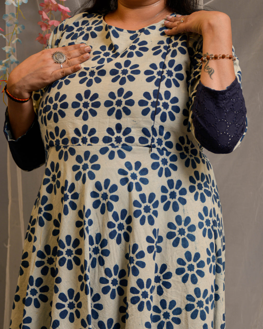 Indigo floral Maternity Dress